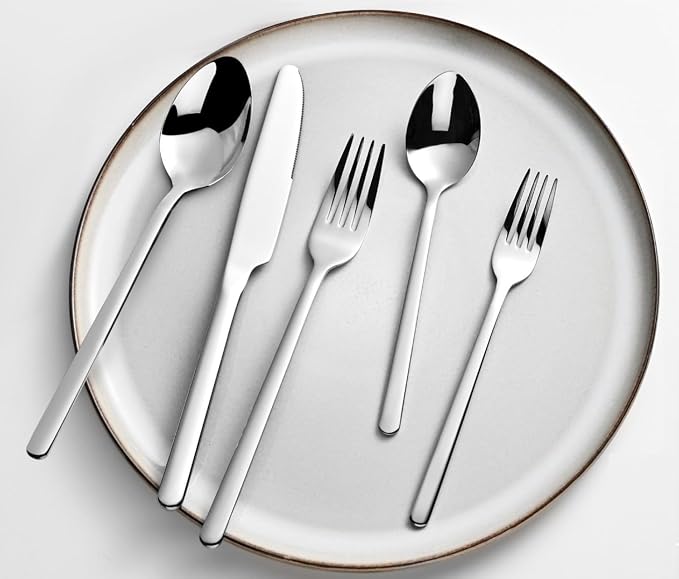 KINGSTONE Silverware Set, 20 Piece Flatware Cutlery Set for 4, 18/10 Stainless Steel Silverware Mirror Polished Dishwasher Safe for Home, Restaurant, Wedding, Party(Silver, 20 pieces for 4)v