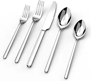 KINGSTONE Silverware Set, 20 Piece Flatware Cutlery Set for 4, 18/10 Stainless Steel Silverware Mirror Polished Dishwasher Safe for Home, Restaurant, Wedding, Party(Silver, 20 pieces for 4)v